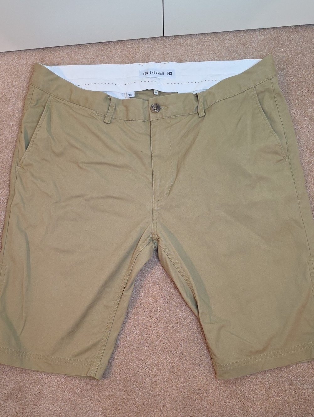 Ben Sherman Olive-Tan Flat Front Chino Shorts